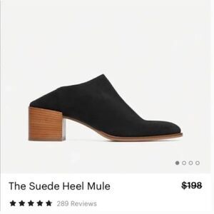 Everlane The Suede Heel Mule Black Italian Leather Shoes Size 9 New